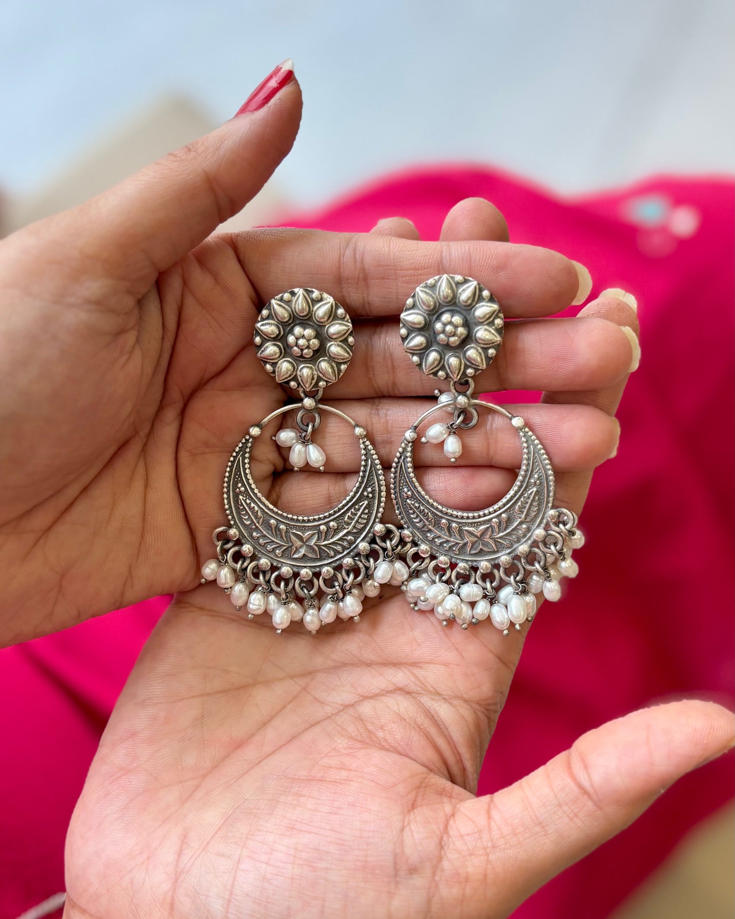 Inayat Silver Pearl ChaandBali Earrings