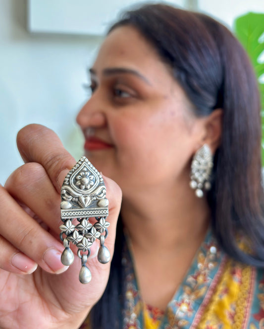 Nihira Jali Silver Earrings