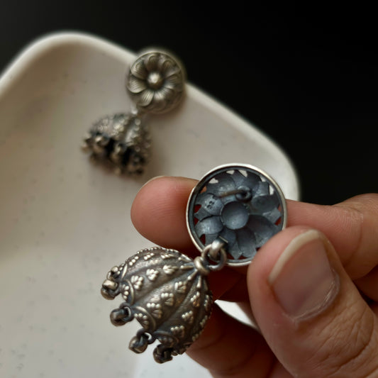 Kumudini Blossom Gumbad Silver Jhumkas