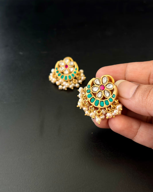 Anika Kundan Studs - Turquoise