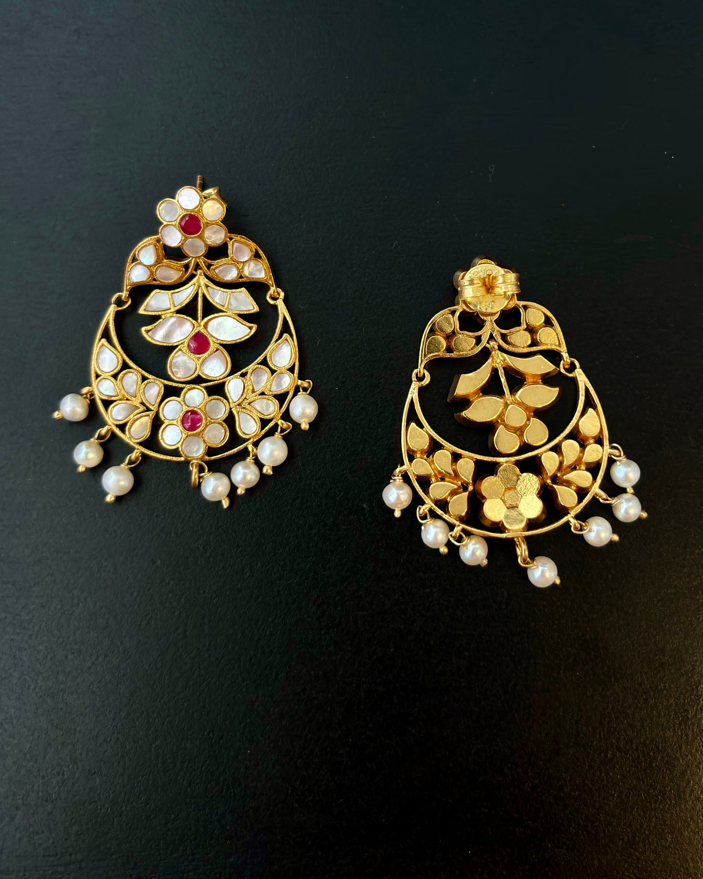 Vyoma Mother Of Pearls Silver ChandBali Earrings