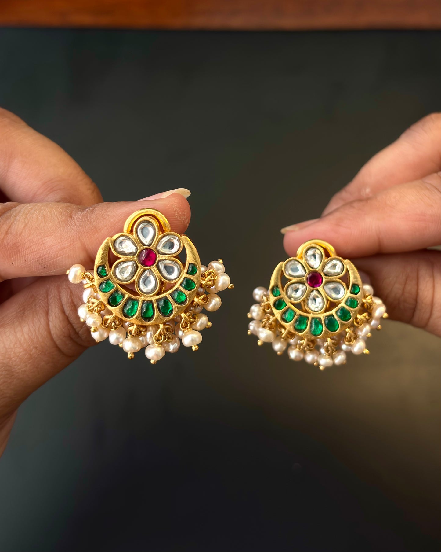 Anika Kundan Earrings – Emerald