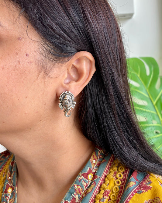 Vakratunda Silver Stud Earrings