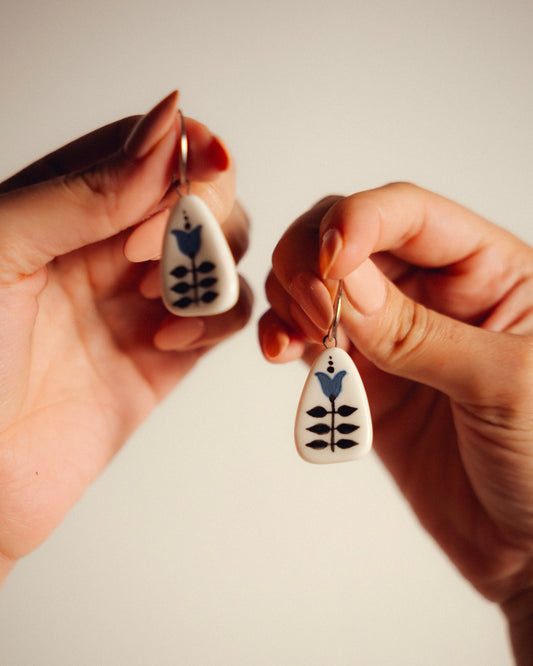 Indigo Folk Ceramic Earrings