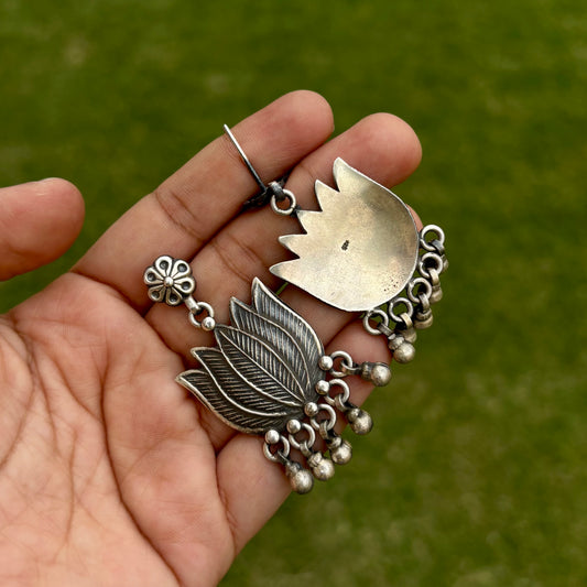 Shravani Tribal Lotus Silver Danglers