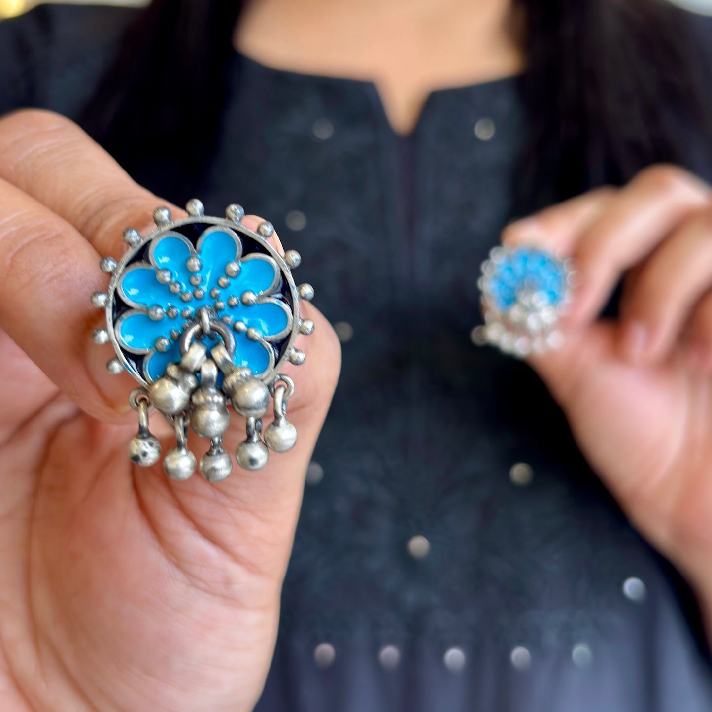 Mridula Enamel-Silver Earrings