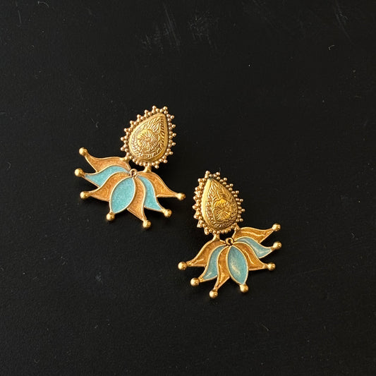 Kanakapushpa Lotus Enamel Gold-Plated SIlver Studs