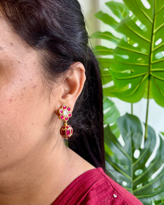 Gulraaz Ruby Silver Drop Earrings
