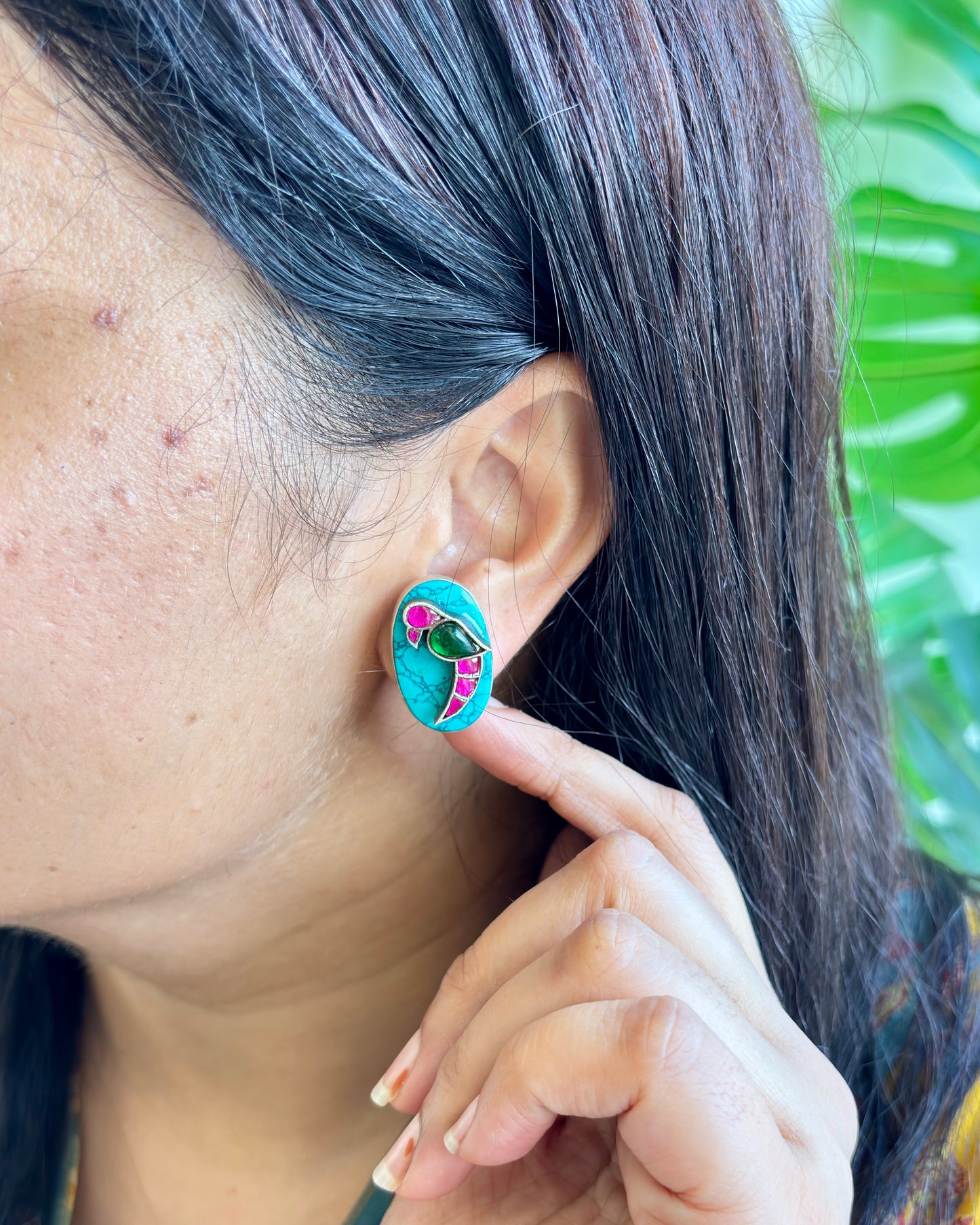 Panchi Turquoise Silver Stud Earrings