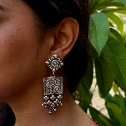 Taruja Bloom Jali Silver Danglers