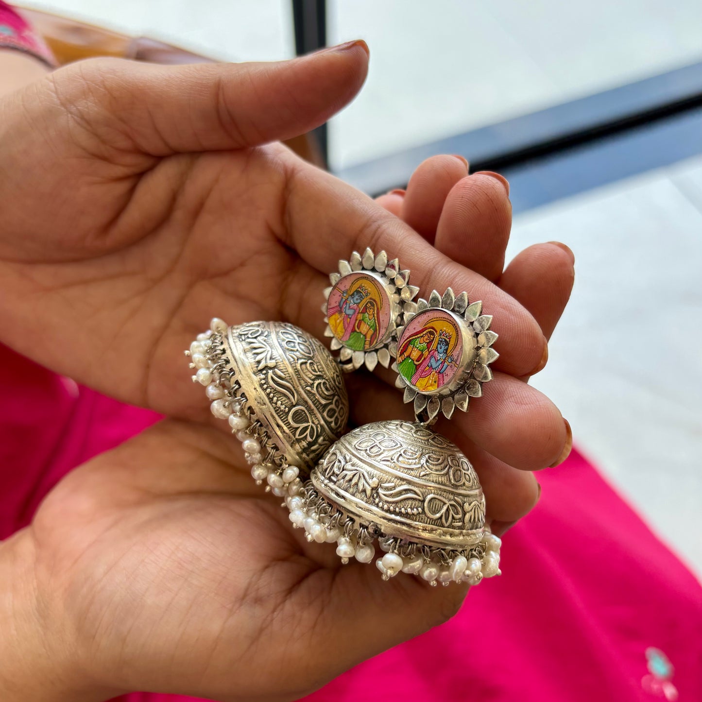 Madhavi Silver Antique Jhumkas