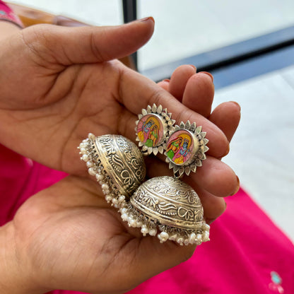 Madhavi Silver Antique Jhumkas