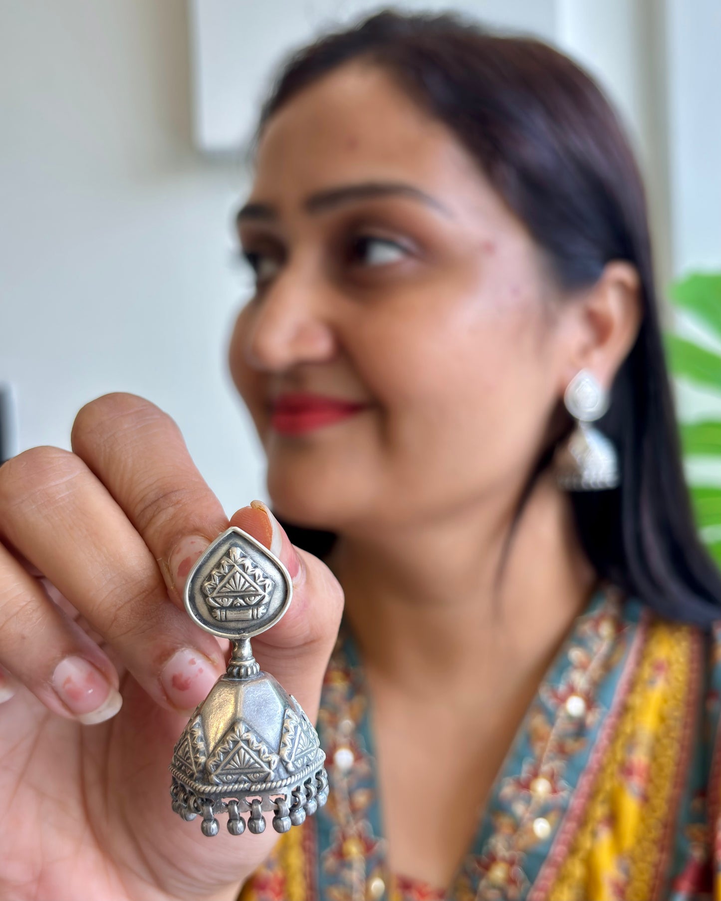 Rewa Silver Jhumki Earrings