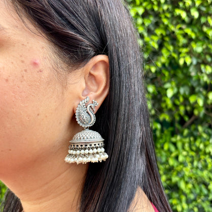 Mrinmayi Silver Antique Jhumkas
