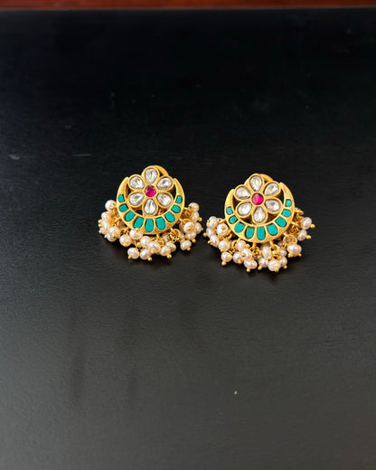 Anika Kundan Studs - Turquoise