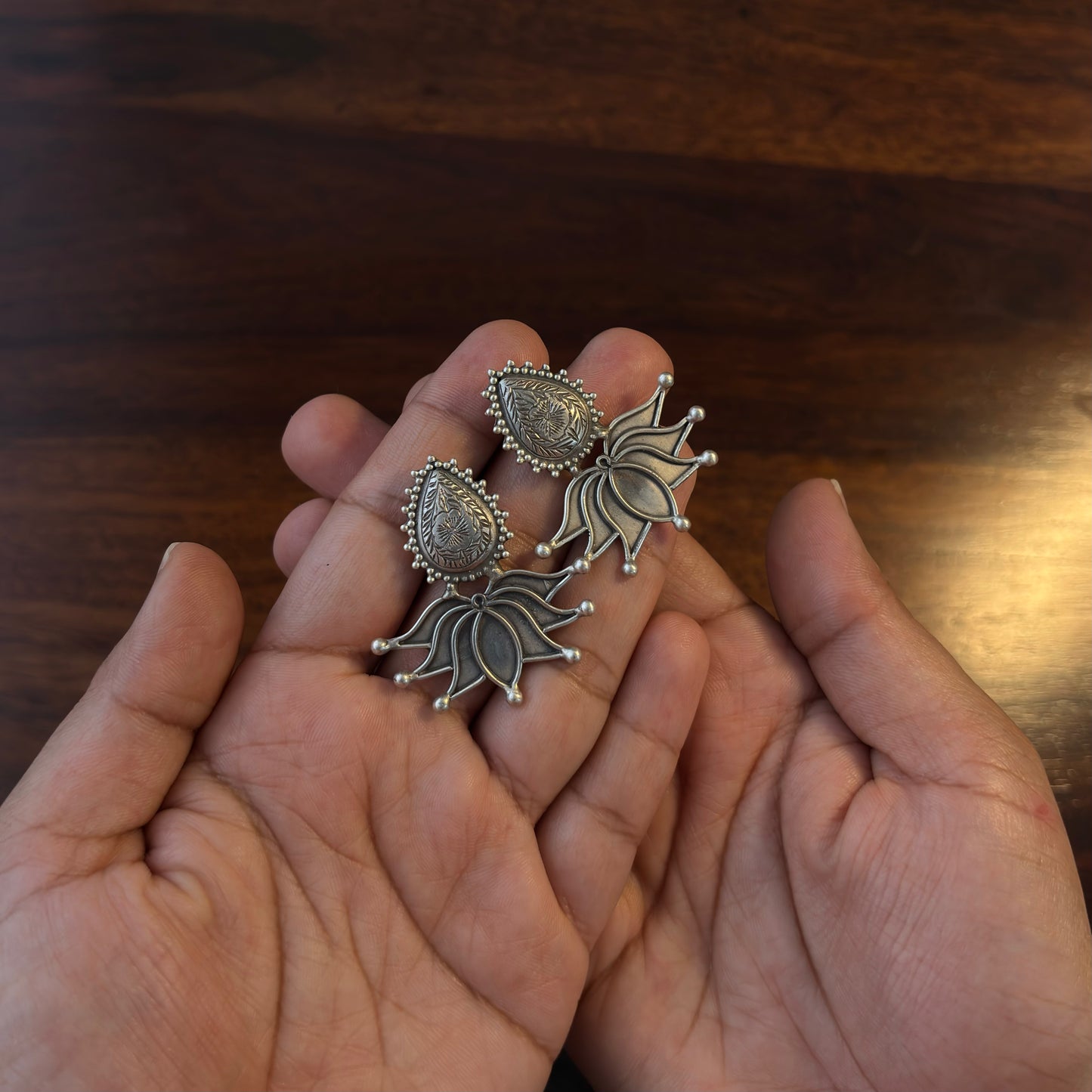 Lotus Engraved SIlver Studs