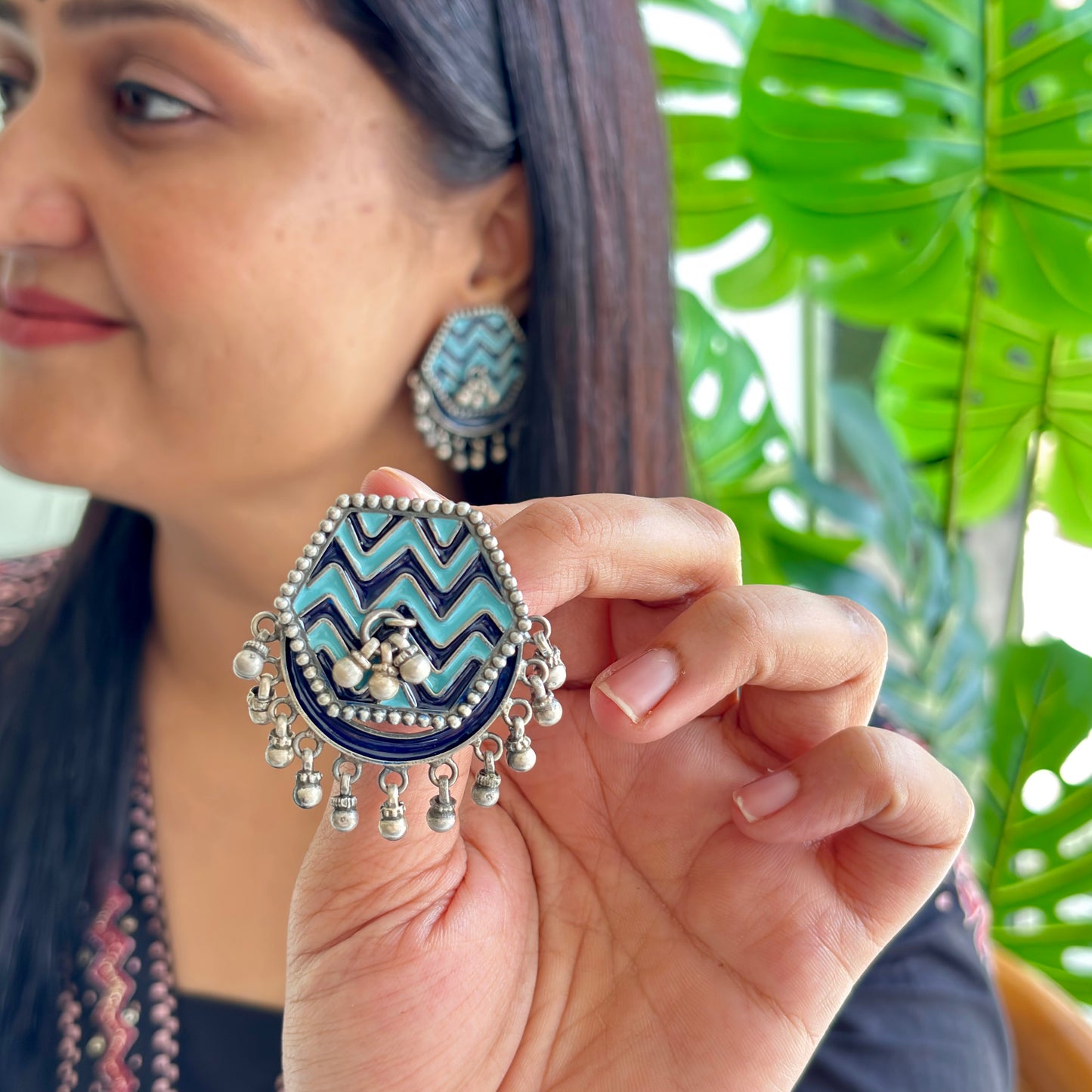 Banjari Enamel-Silver Earrings