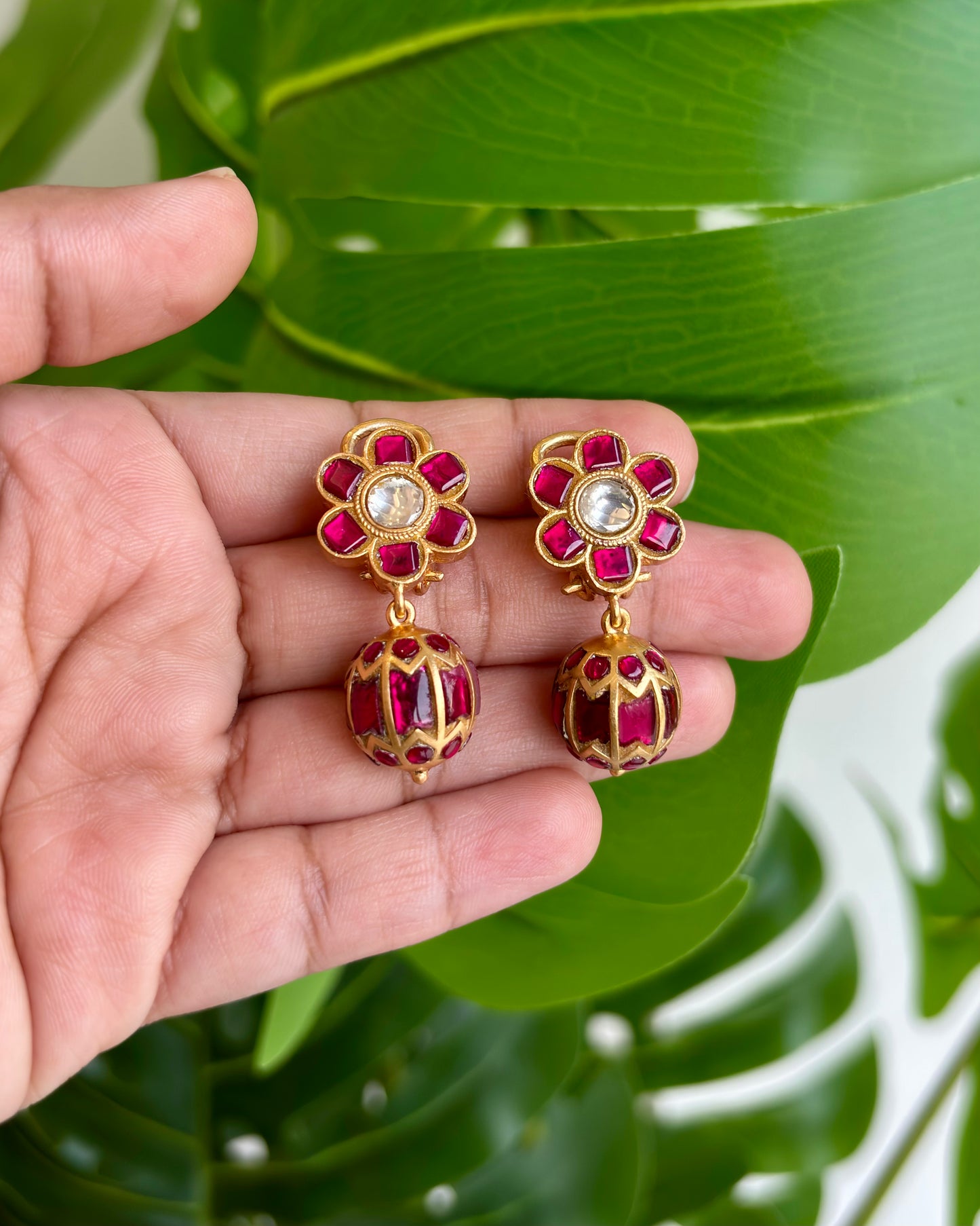 Gulraaz Ruby Silver Drop Earrings