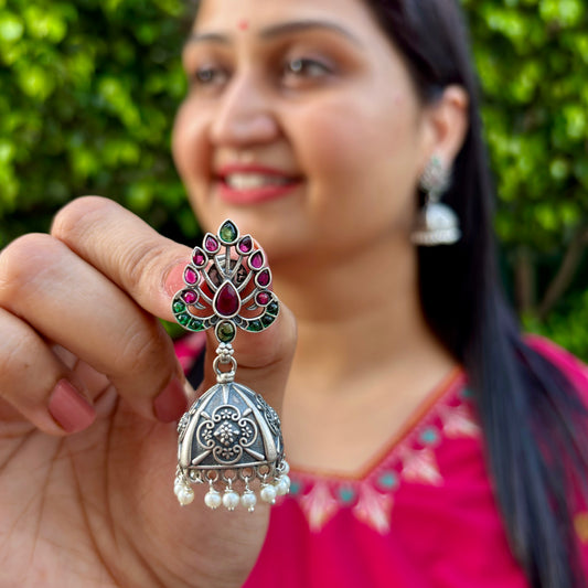 Mrinalini Silver Antique Jhumkas
