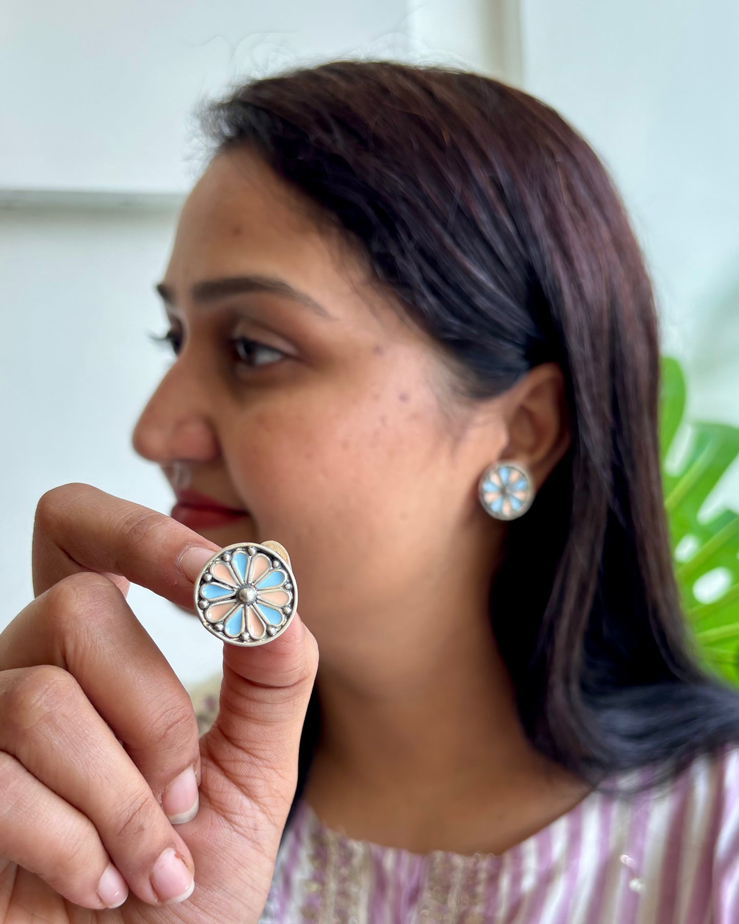 Ranj Enamel Silver Studs
