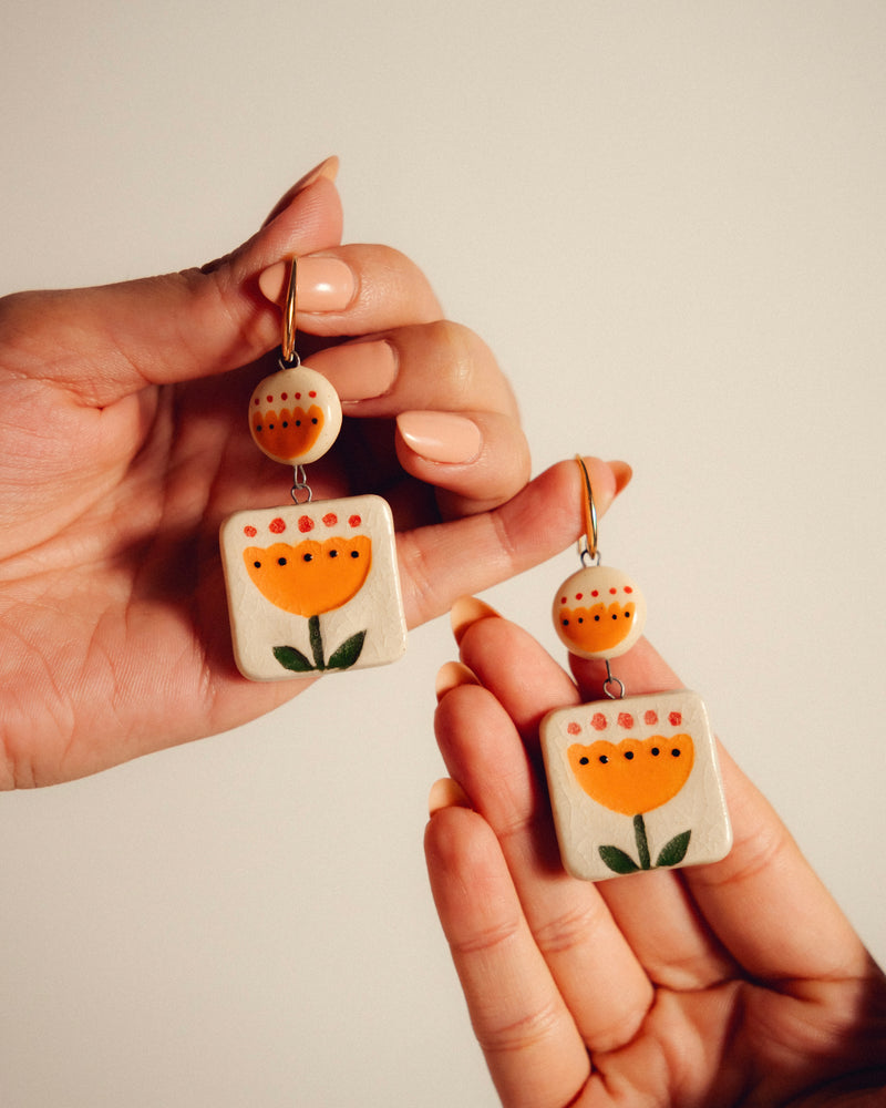 Ochre Motifs Ceramic Earrings