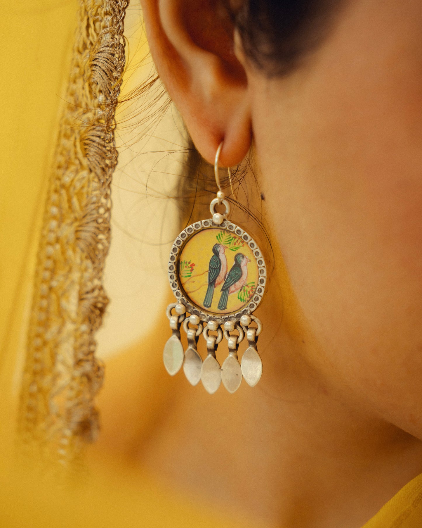 Jugni Songbird Miniature Silver Earrings