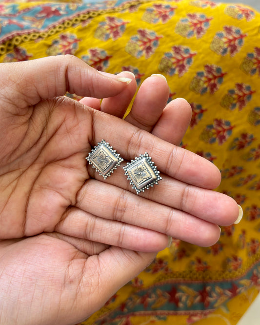 GulNaqsh Engraved Silver Studs