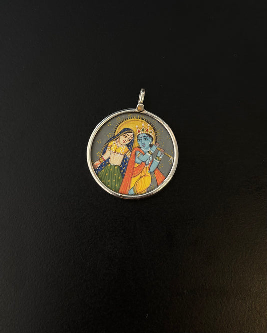 Radha Krishan Pichwai, Silver Pendant, Miniature paintings Silver Pendant, pure 92.5 Silver Pendant