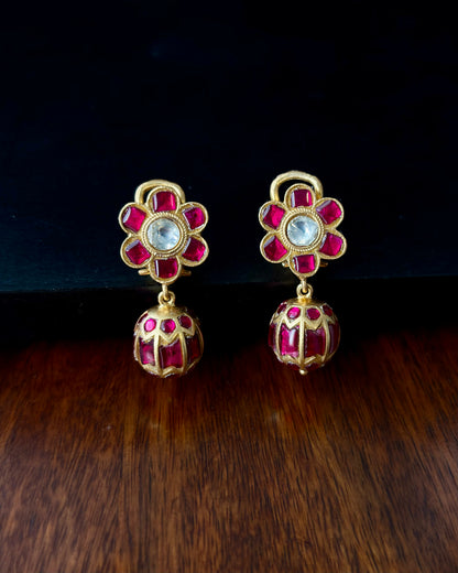 Gulraaz Ruby Silver Drop Earrings