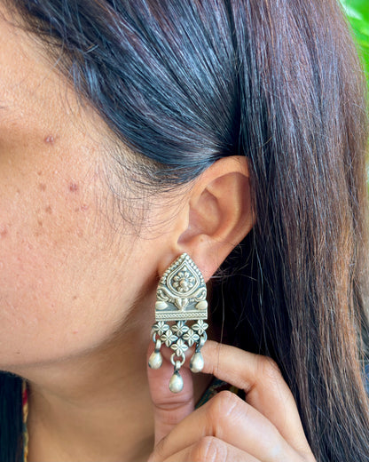 Nihira Jali Silver Earrings