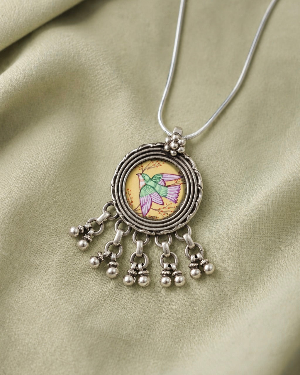 Noori Parindey Miniature Silver Pendant