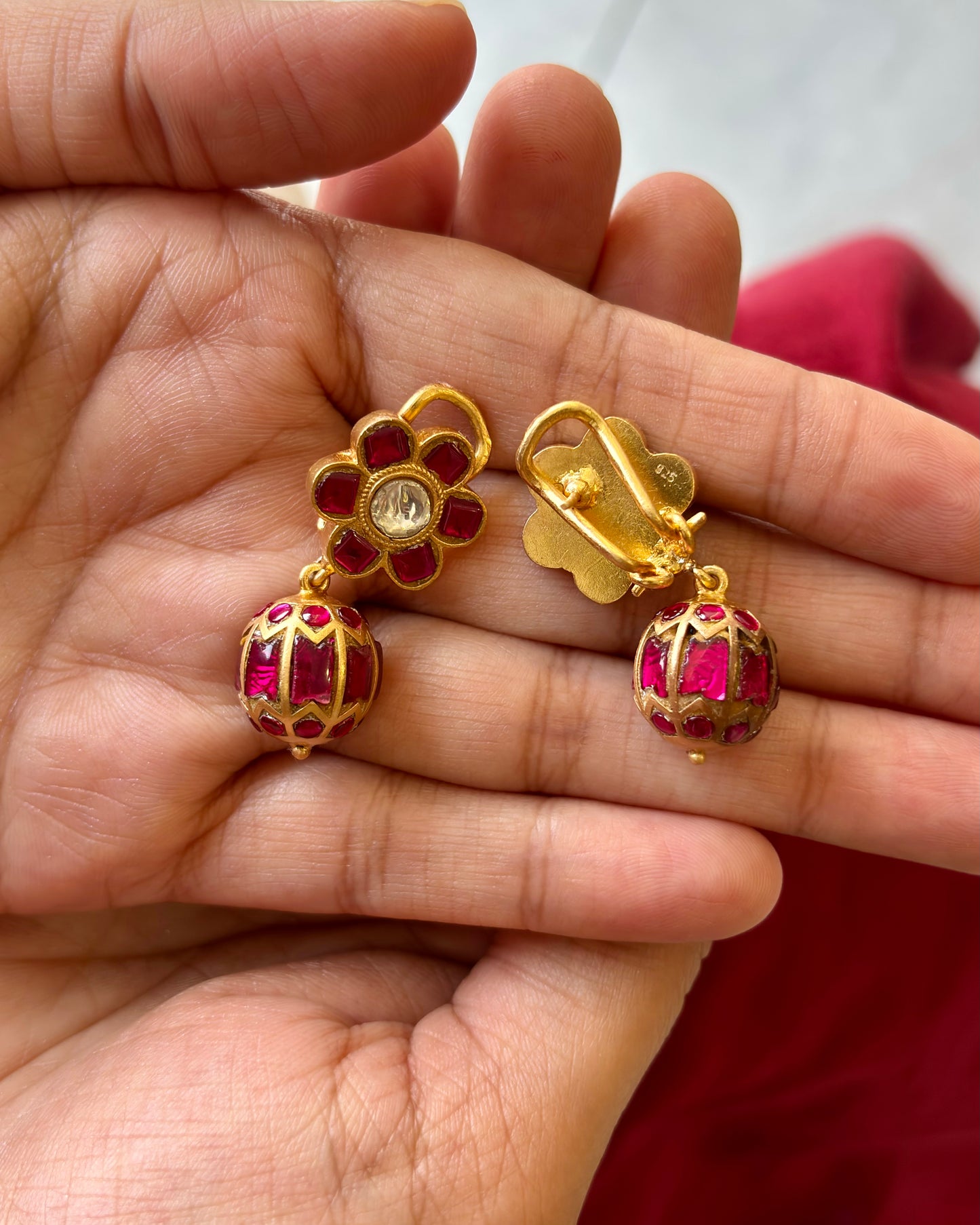 Gulraaz Ruby Silver Drop Earrings