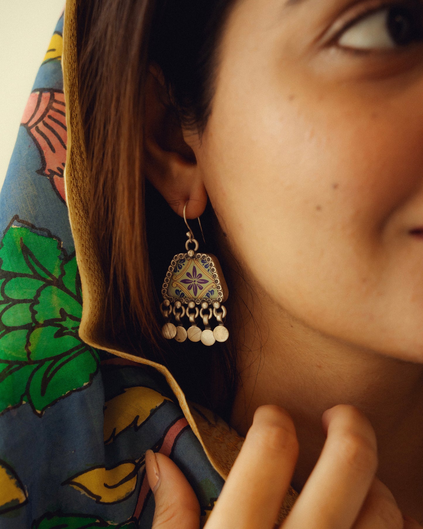 Mridula Handpainted Miniature Silver Earrings