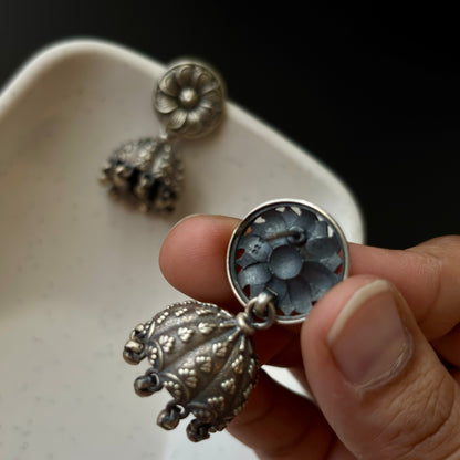 Kumudini Blossom Gumbad Silver Jhumkas