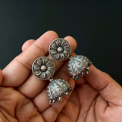 Kumudini Blossom Gumbad Silver Jhumkas