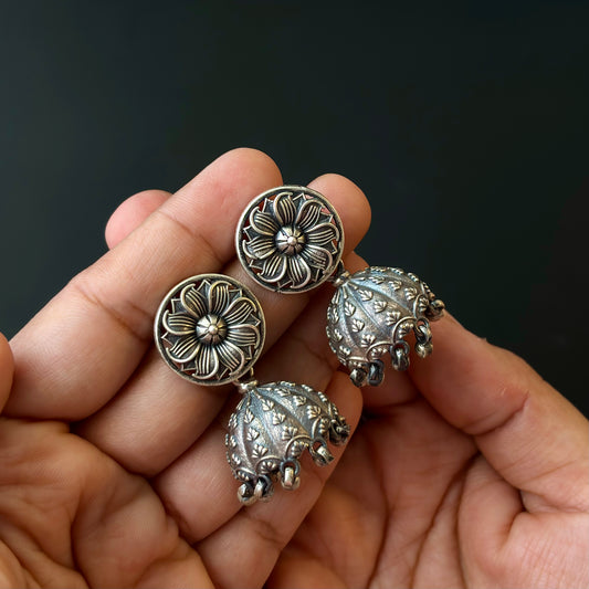Kumudini Blossom Gumbad Silver Jhumkas