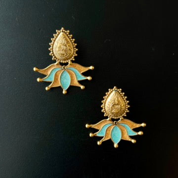 Kanakapushpa Lotus Enamel Gold-Plated SIlver Studs