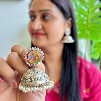 Madhavi Silver Antique Jhumkas