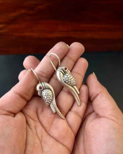 92.5 Silver Earrings, Silver parrot earrings