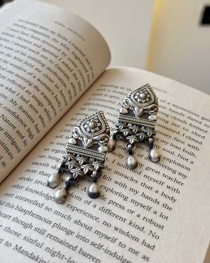 Nihira Jali Silver Earrings