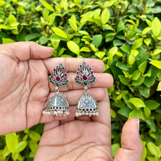 Mrinalini Silver Antique Jhumkas