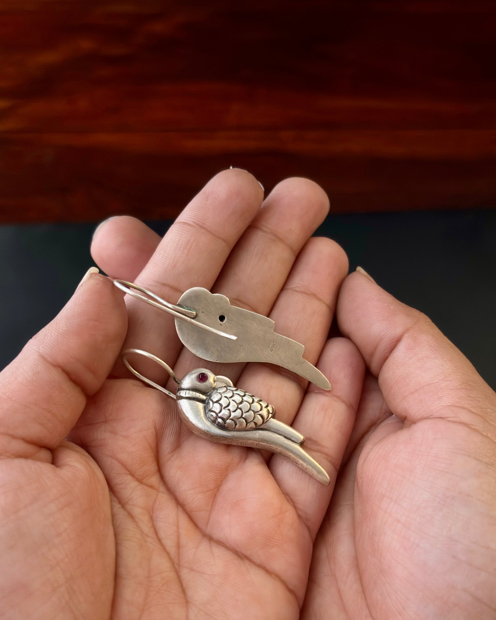 92.5 Silver Earrings, Silver parrot earrings