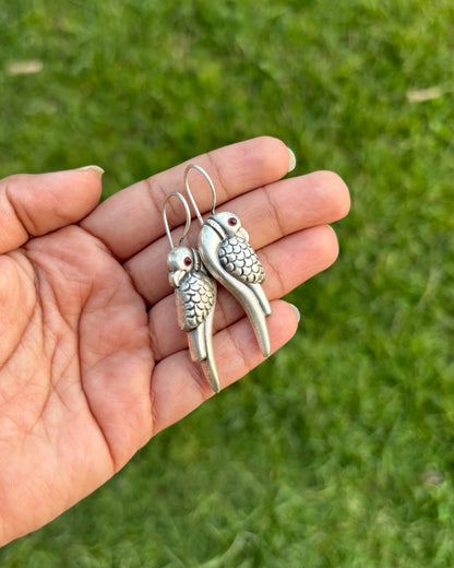 92.5 Silver Earrings, Silver parrot earrings