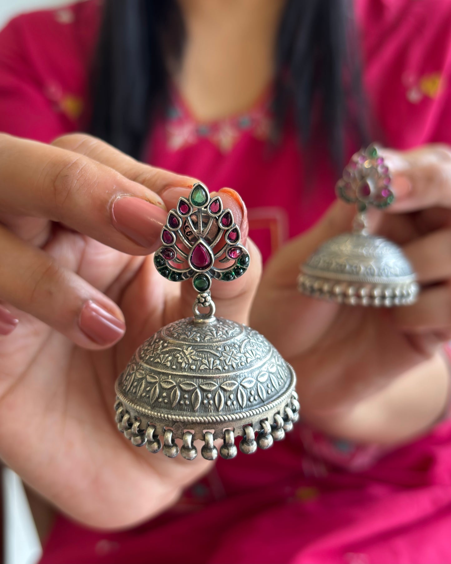 Malini Silver Antique Jhumkas