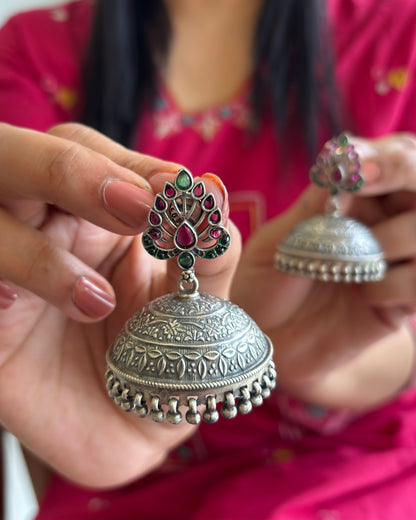 Malini Silver Antique Jhumkas