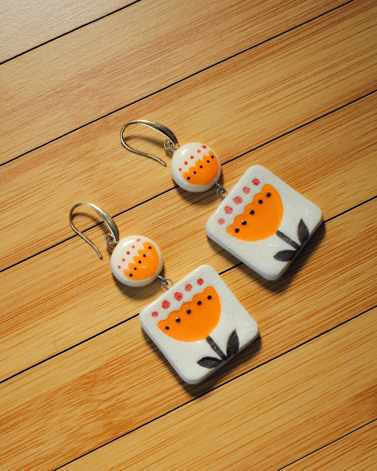 Ochre Motifs Ceramic Earrings