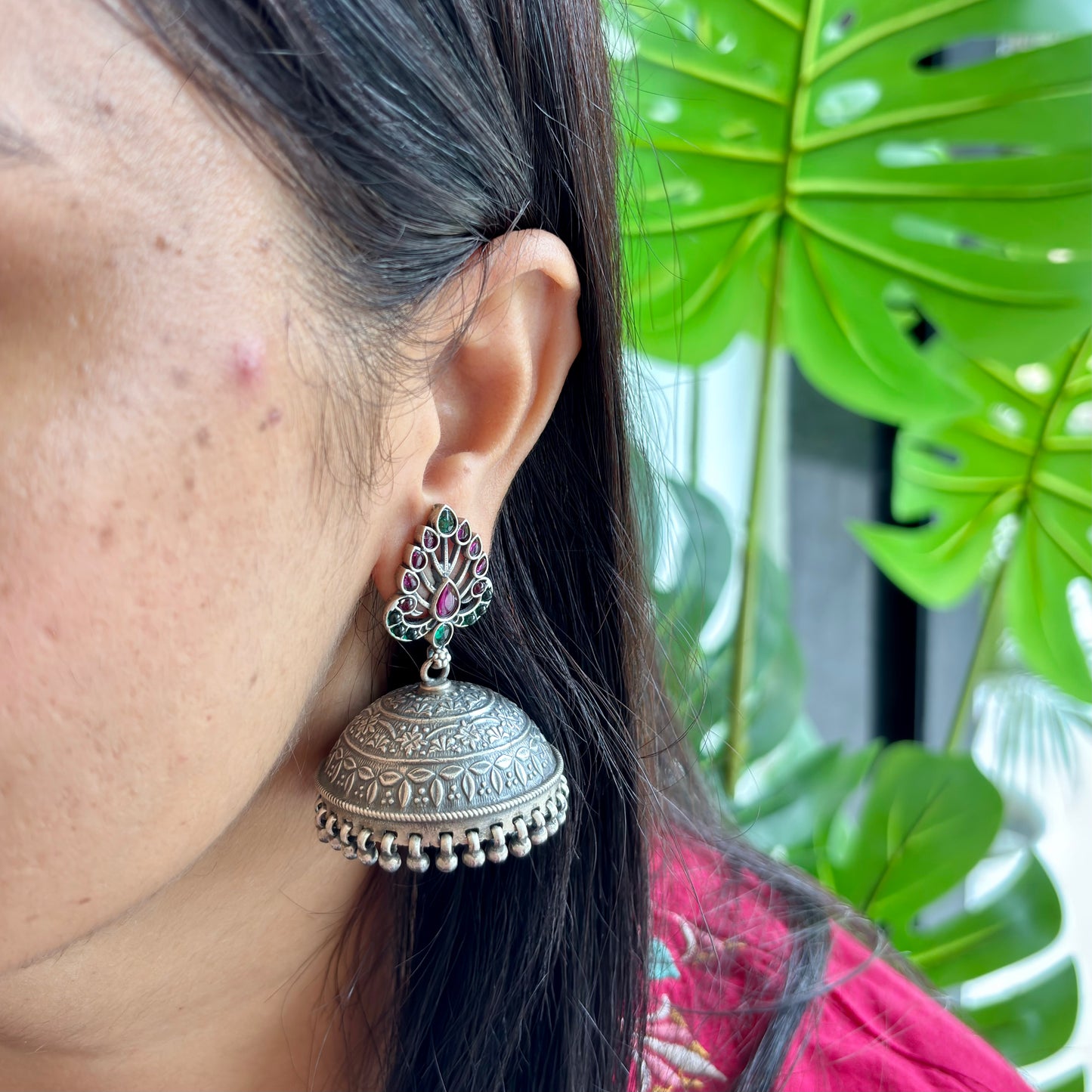 Malini Silver Antique Jhumkas