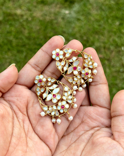 Vyoma Mother Of Pearls Silver ChandBali Earrings