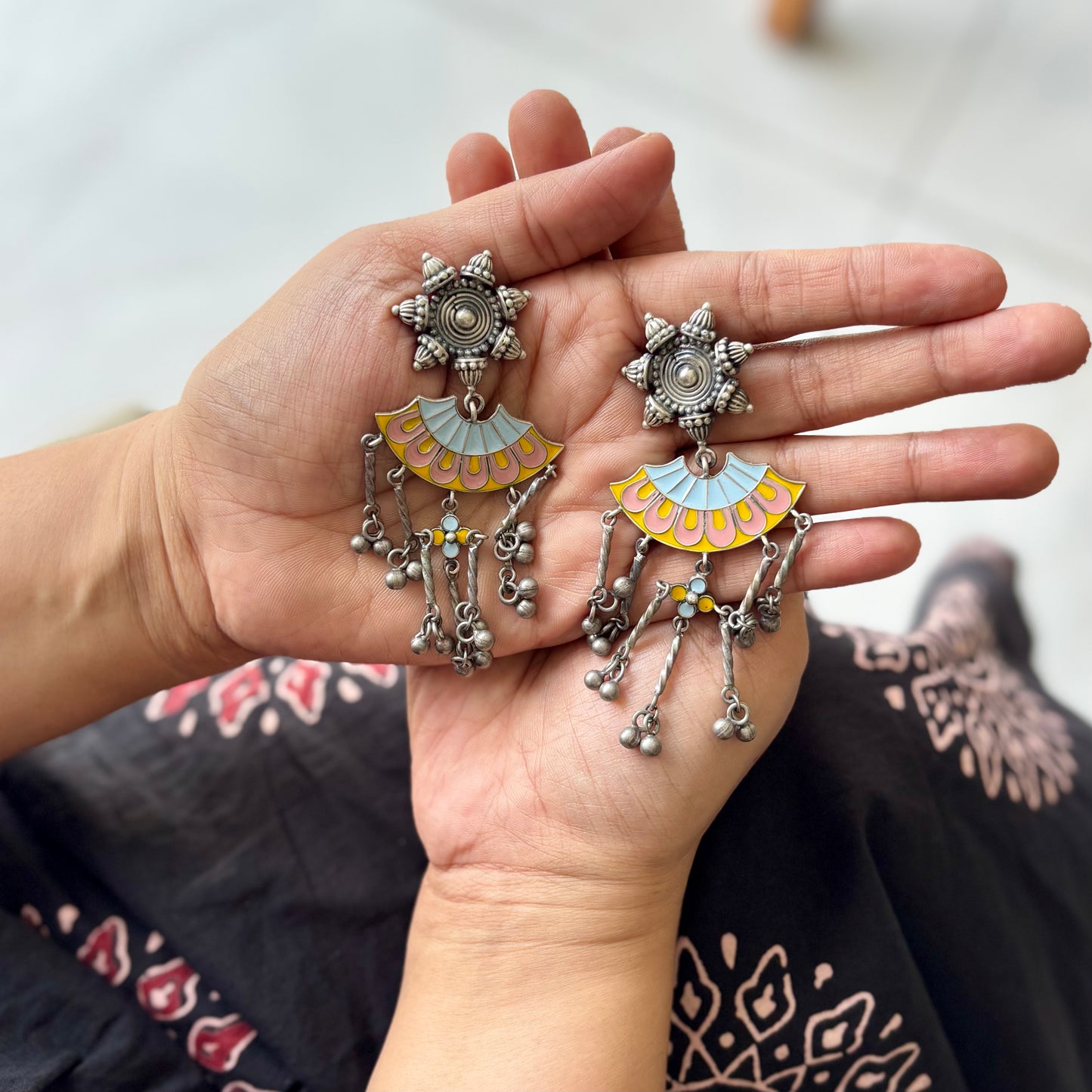 Matri Enamel-Silver Earrings