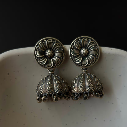 Kumudini Blossom Gumbad Silver Jhumkas
